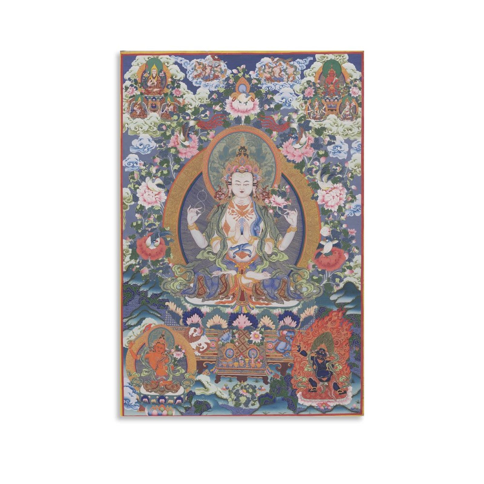 Padmasambhava Boeddhistische Thangka Brocade Art Print Tibetaans for Boeddhistische Altaar Zen Meditatie (Kleur: Goud, Maat: S) (Kleur: Blu, Maat: M) (Color : Purple, Size : S