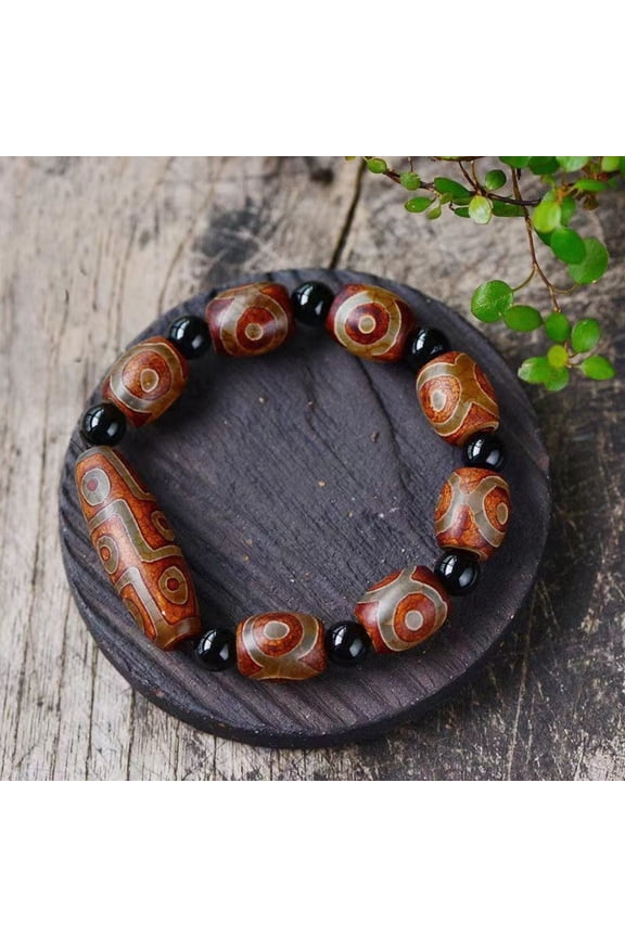 Tibetan Three Eye Dzi Bead Bracelet Bhaisajyaguru Amulet Unisex Adjustable Cord Buddhist Protection Jewelry for Men Women