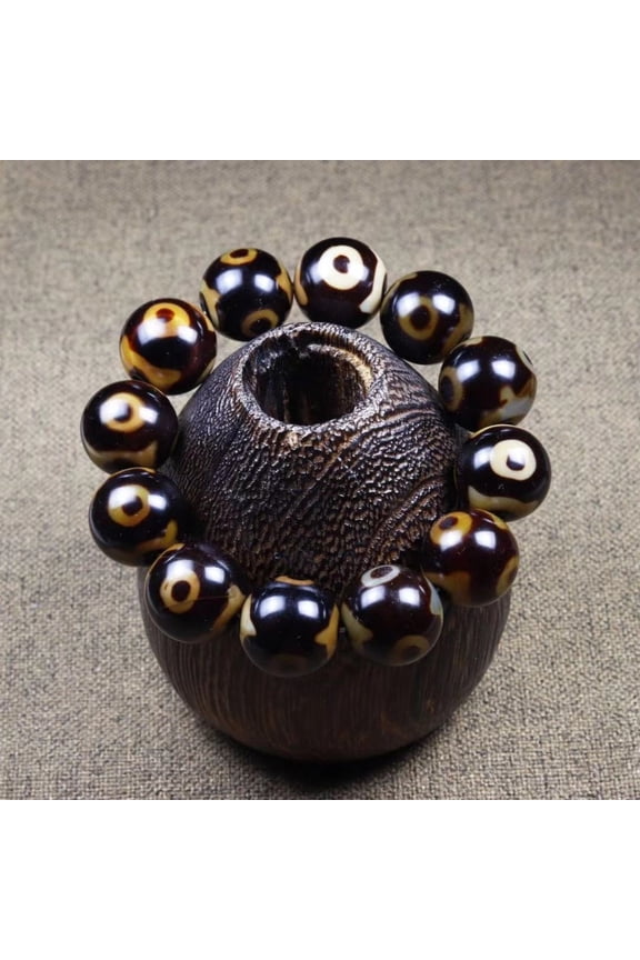 Tibetan Three Eye Dzi Bead Bracelet Ethnic Style Wristband Spiritual Amulet Jewelry for Men Protection Accessory