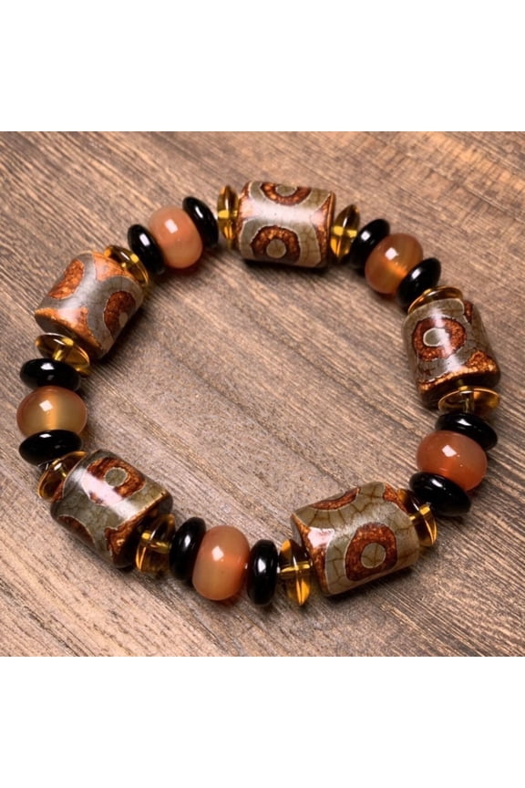 Tibetan Three Eye Dzi Bead Bracelet Handmade Ethnic Style Unisex Spiritual Jewelry for Meditation and Daily Wear