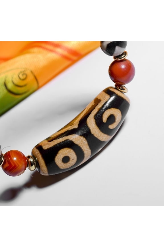 Tibetan Three Eye Dzi Bead Bracelet Pendant Buddhist Amulet Unisex Ethnic Vintage Style Spiritual Jewelry for Collection Gift