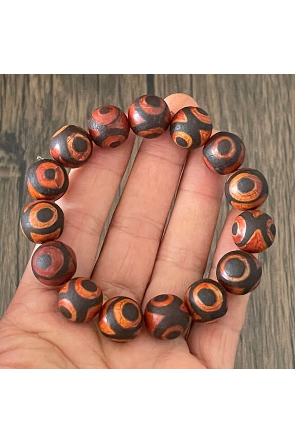 Tibetan Three Eye Dzi Bead Bracelet Round Bead Amulet Jewelry for Men Women Spiritual Mala Style Accessory