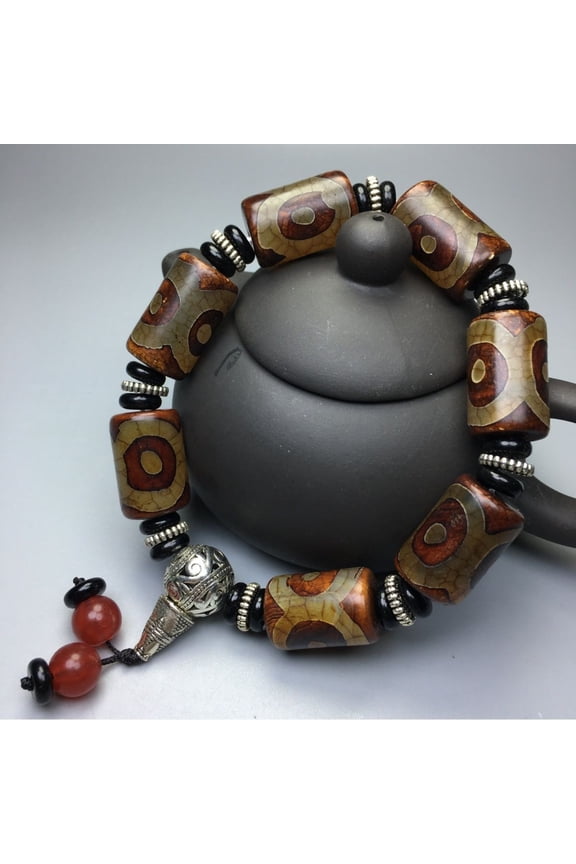 Tibetan Three Eye Dzi Bead Bracelet Vintage Amulet Ethnic Style Handmade Lucky Charm Jewelry for Men Women