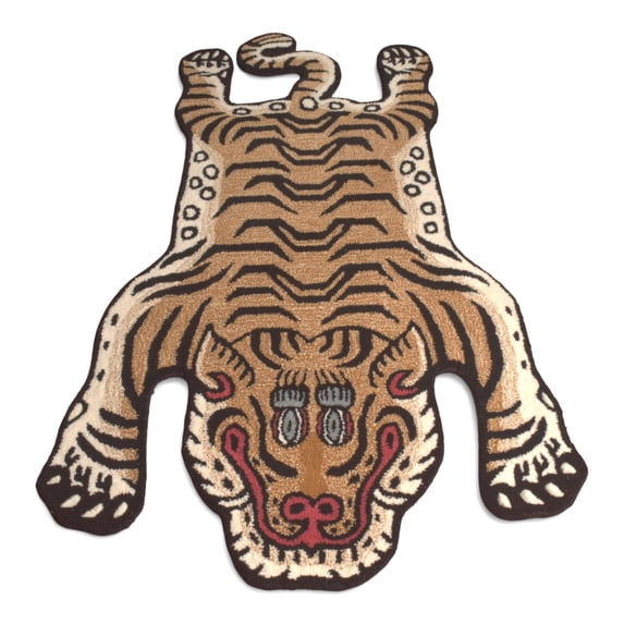 Tibetan Tiger Rug, 3x5 ft Animal Shape Rug Wool with Cotton Backing Area Rug, Unique Carpet for Living Room & Home Décor