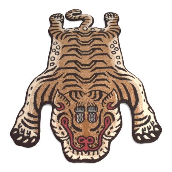 Tibetan Tiger Rug, 3x5 ft Animal Shape Rug Wool with Cotton Backing Area Rug, Unique Carpet for Living Room & Home Dcor