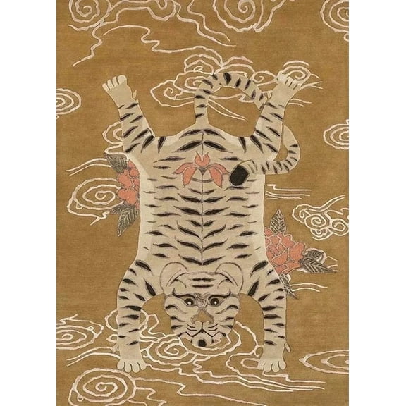 Tibetan Tiger Handmade Tufted Area Rug Brown 100% Woolen Carpet For Living Room