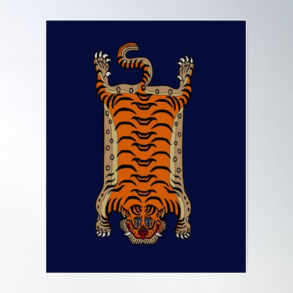 Tibetan Tiger Rug-Navy Blue Poster Wall Art, Modern Wall Decor For Living Room Bedroom, 8x12 UNFRAMED