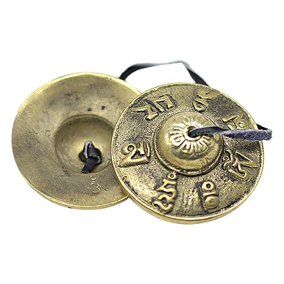 Tibetan Tingsha Cymbals - 6.5 Cm - Lucky Symbols Embossed,Percussion Instrument -B