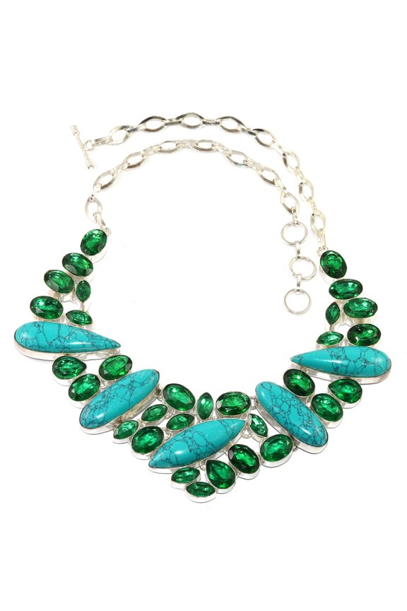 Tibetan Turquoise Emerald Gemstone Jewelry Necklace 16-18''