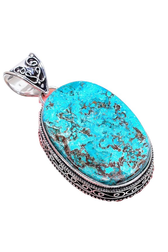 Tibetan Turquoise Gemstone Handmade 925 Sterling Silver Jewelry Pendant 2.17" AH-775