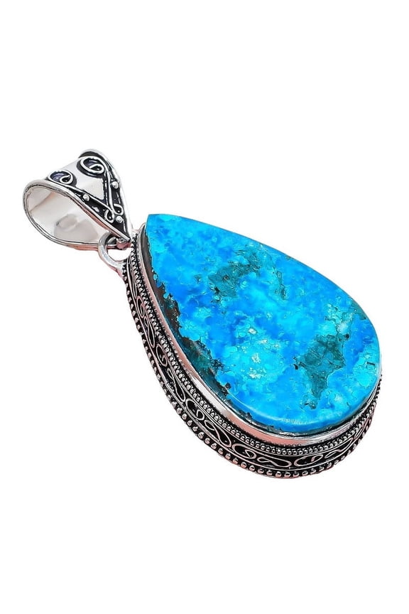 Tibetan Turquoise Gemstone Handmade 925 Sterling Silver Jewelry Pendant 2.17" AH-862