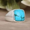 thumbnail image 1 of Tibetan Turquoise Mens 925 Sterling Silver Gemstone Signet Ring Gift For Him, 1 of 2