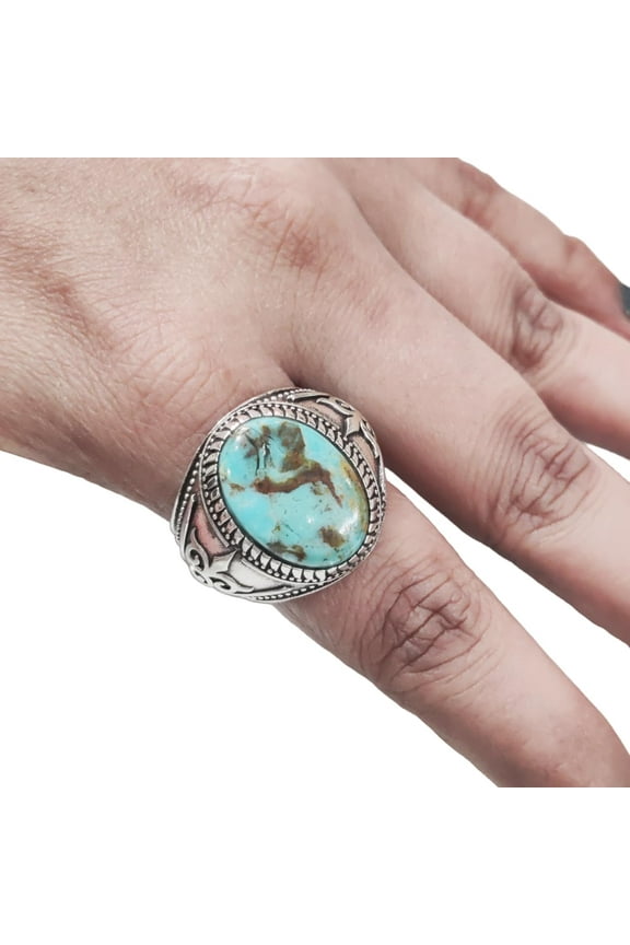 Tibetan Turquoise Ring, Silver Jewelry, 925 Silver Ring, Father's Day, AAA Natural Turquoise, December Birthstone Ring, Heavy Mens Ring, Spiritual Healing Gemstone, Christmas, Signet Mens Ring