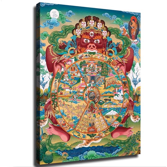Tibetan Wheel of Life Mandala Thangka Canvas Poster Modern Aesthetic Picture Wall Art Home Office Decoration Painting Holiday