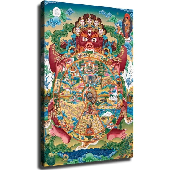 Tibetan Wheel of Life Mandala Thangka Poster Canvas Print Wall Art Picture Indoor Bedroom Living Room Aesthetic Texture Decorative Gifts
