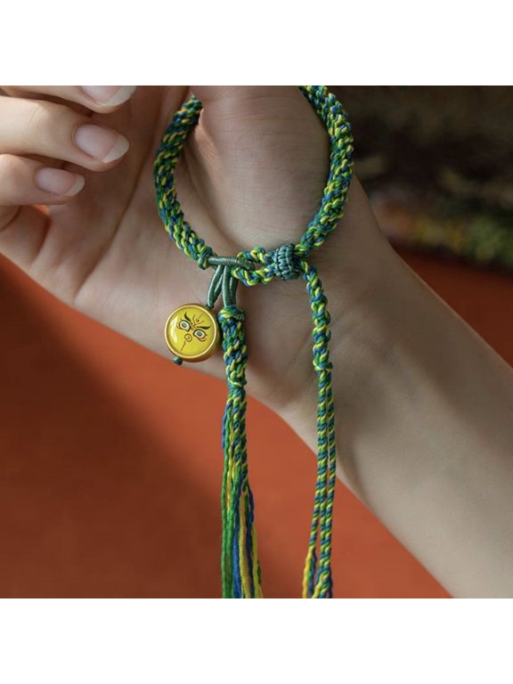 Tibetan Woven Bracelet God of Wealth Amulet Cotton Thread Hand Rope with Tassel Unisex Adjustable Spiritual Jewelry