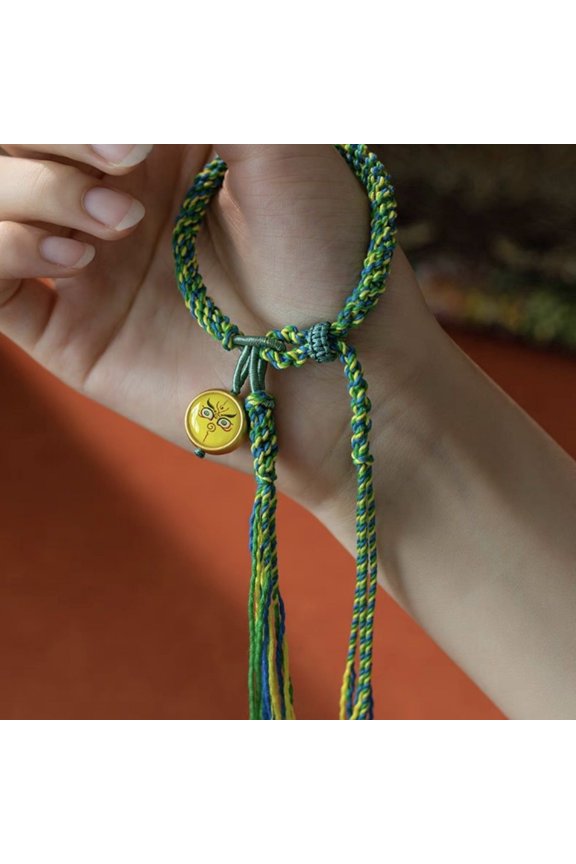 Tibetan Woven Bracelet God of Wealth Amulet Cotton Thread Hand Rope with Tassel Unisex Adjustable Spiritual Jewelry