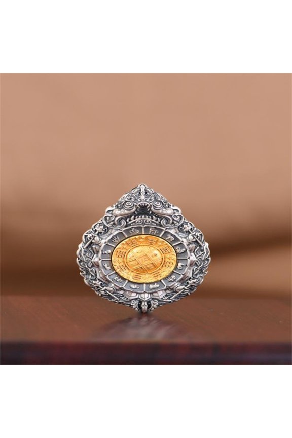 Tibetan Zodiac Pendant for Men Brass Alloy Round Amulet Vintage Style Spiritual Protection Jewelry Gift