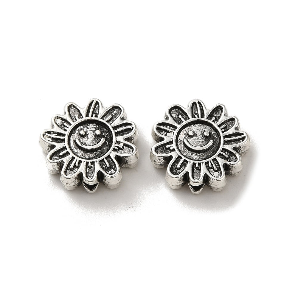 Tibetan style Alloy Beads Cadmium Free & Lead Free Antique Silver Flower 12.5x13x4mm Hole: 1.6mm 460pcs/1000g