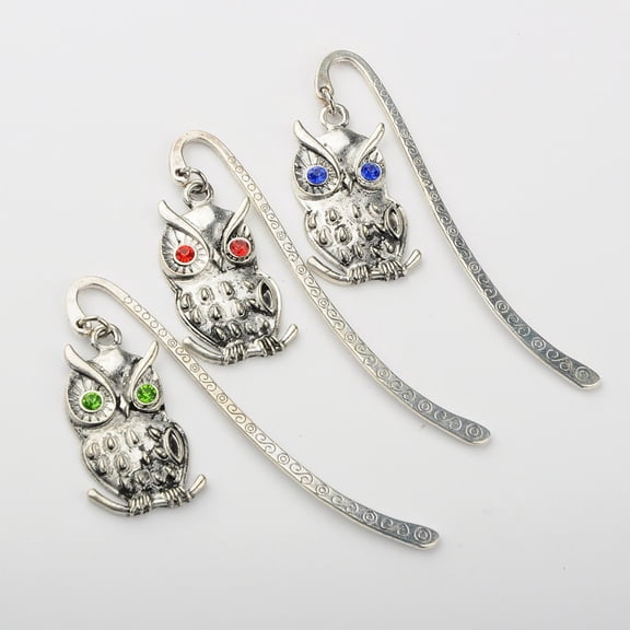 Tibetan style Alloy Bird Bookmarks with Grade A Rhinestone Owl Silver Mixed color 84mm Owl: 39x19x4mm