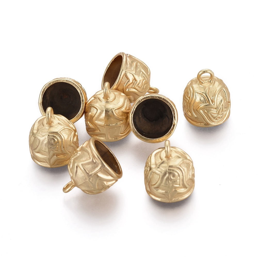 Tibetan style Alloy Cord Ends End Caps Lead Free & Nickel Free & Cadmium Free Real 18K golden Plated Matte golden color 18x15mm Hole: 3mm