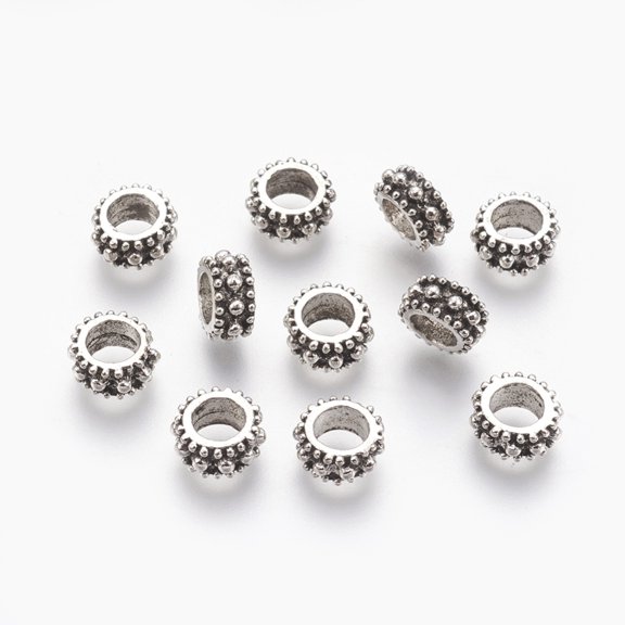 Tibetan style Alloy European Beads Large Hole Wheel Beads Cadmium Free & Nickel Free & Lead Free Silver 9x4.5mm Hole: 4.5~5mm about 1136pcs/1000g