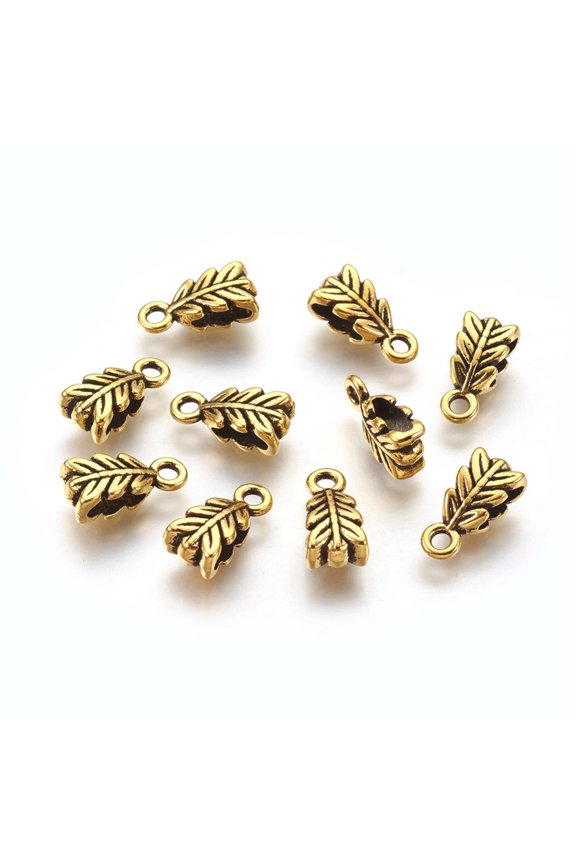 Tibetan style Alloy Pendant Bails Lead Free & Cadmium Free & Nickel Free Leaf Golden 14mm long 6.5mm wide 4.5mm thick Hole: 2mm
