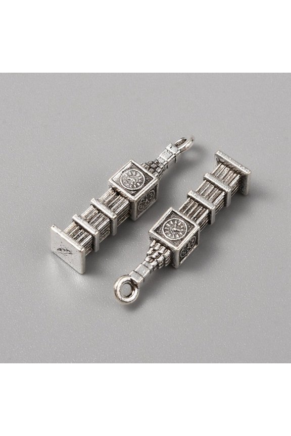 Tibetan style Alloy Pendants Big Ben Charms Antique Silver 27x6x6mm Hole: 1.6mm Alloy