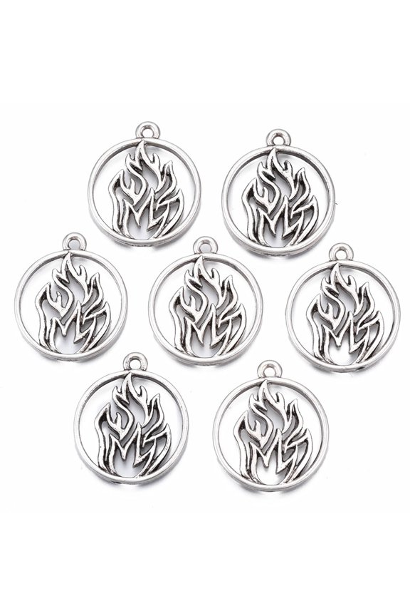 Tibetan style Alloy Pendants Cadmium Free Nickel Free Lead Free Flat Round with Flame Thailand Sterling Silver Plated 23x20x2mm Hole: 1.6mm