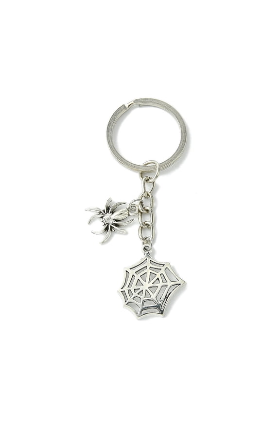 Tibetan style Alloy Pendants Keychain with Iron Split Key Rings Spider Web Silver Platinum 8cm 10pcs/set.