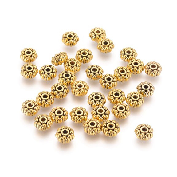 Tibetan style Alloy Spacer Beads Cadmium Free & Nickel Free & Lead Free Flower Golden 8x4mm Hole:2mm