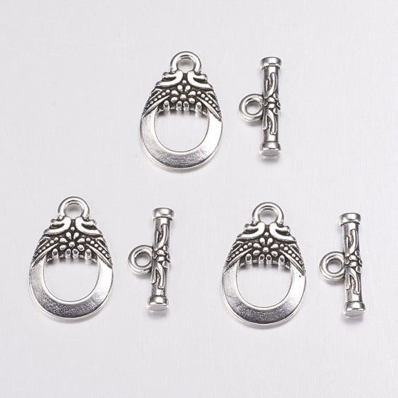 Tibetan style Alloy Toggle Clasps Lead Free & Cadmium Free Silver TeraTeardrop: 19x11mm Hole: 2mm Bar: 14x6mm Hole: 1.8mm