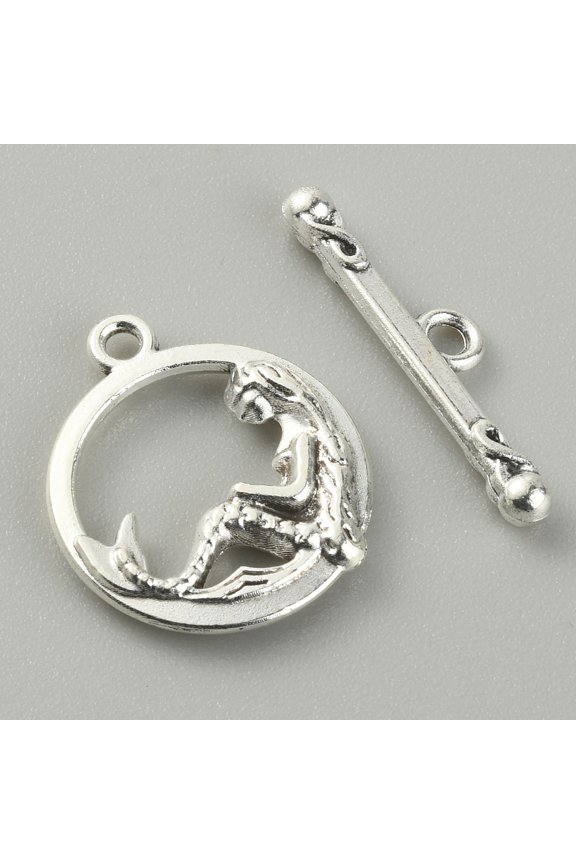 Tibetan style Alloy Toggle Clasps Ring with Silver Round: 19.5x16.5x2.5mm Inner Diameter: 9x11mm T-bar: 23x5.5x3mm Hole: 1.6mm 2pcs/set