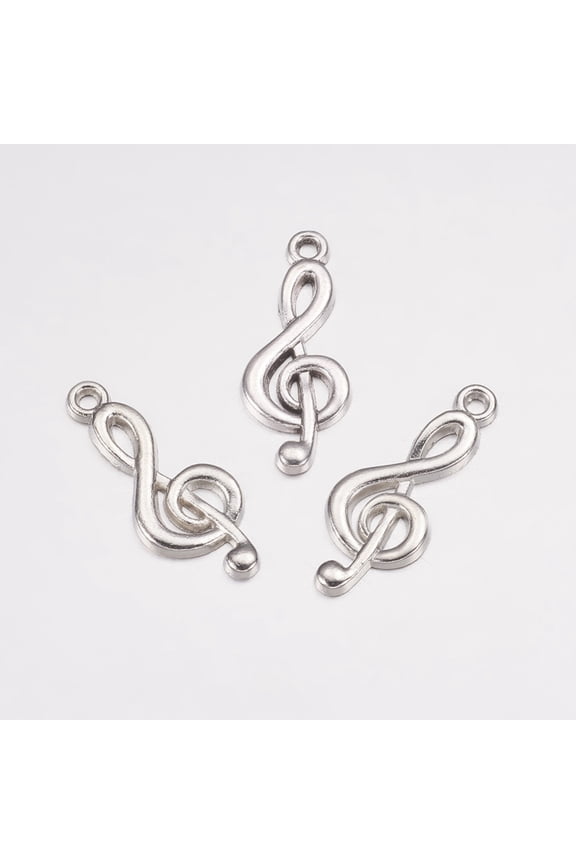 Tibetan style Alloy Treble Clef Pendants Cadmium Free Lead Free Musical Note Silver 26x10x2mm Hole: 1.5~1.8mm