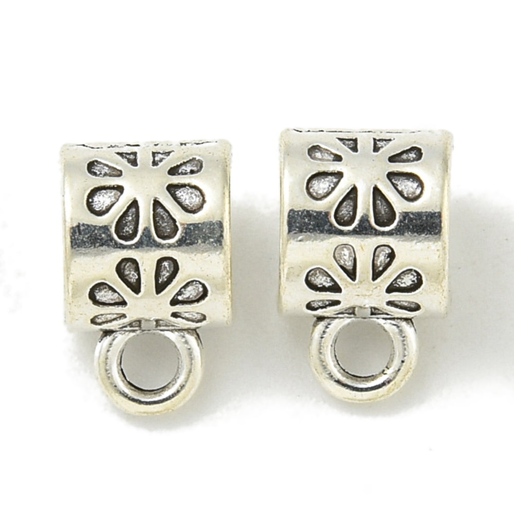Tibetan style Alloy Tube Bails Lead Free Cadmium Free Silver 10.5x7x6.5mm Hole: 2mm and 4.5mm 1250pcs/1000g