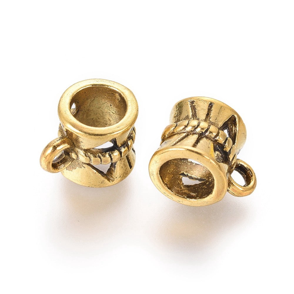 Tibetan style Alloy Tube Bails Loop Bails Bail Beads Column Lead Free & Cadmium Free Antique Golden 9x7x7mm Hole: 2mm about 1250pcs/1000g