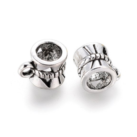 Tibetan style Alloy Tube Bails Loop Bails Bail Beads Column Lead Free & Cadmium Free Silver 9x7x7mm Hole: 2mm