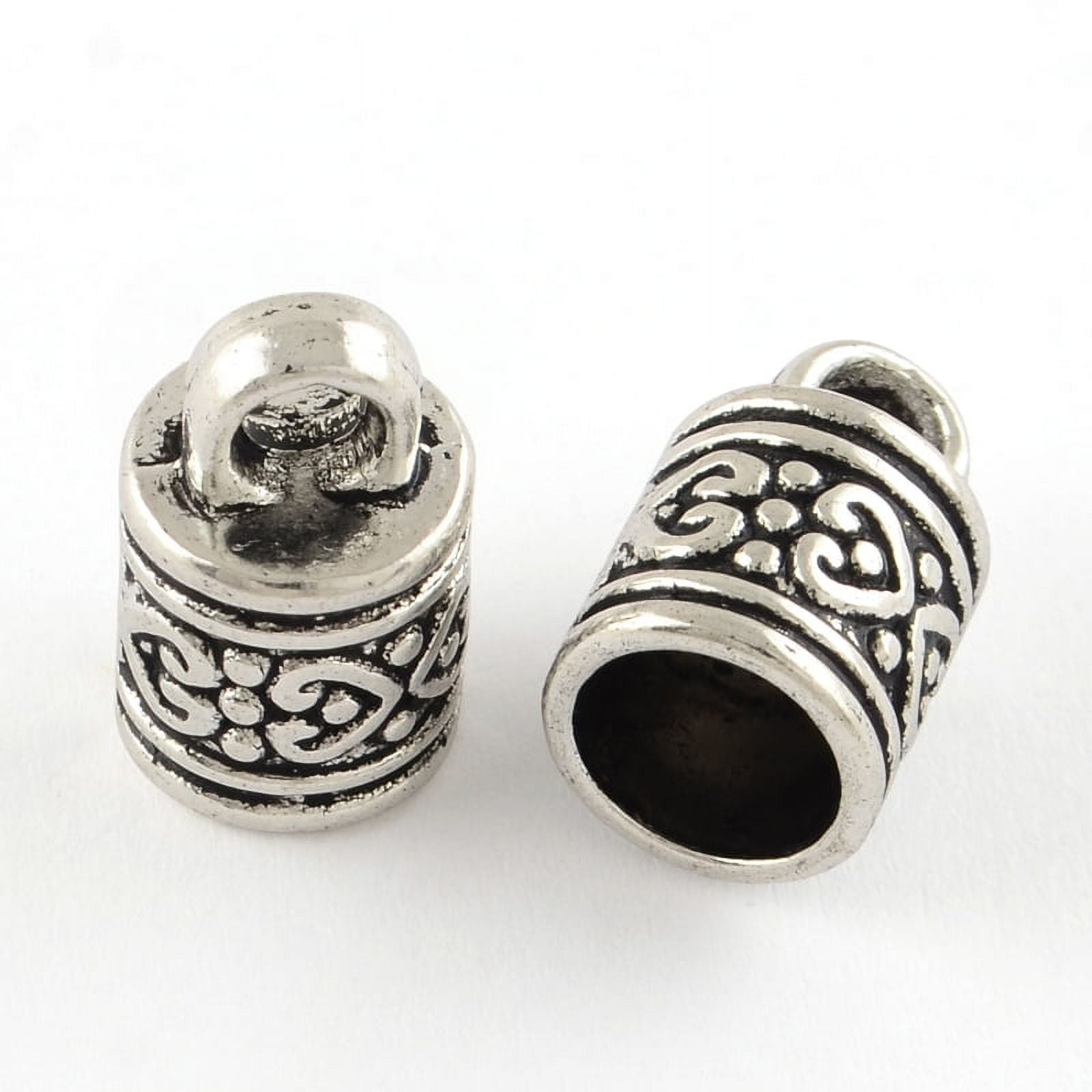 Tibetan style Column Alloy Cord Ends End Caps Cadmium Free Lead Free Silver 16x10mm Hole: 4mm Inner Diameter: 8mm 370pcs/1000g
