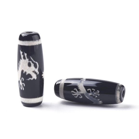 Tibetan style Dragon Pattern dZi Beads Natural Agate Dyed & Heated Rice 29.5~31x10~12mm Hole: 1.5~2.8mm