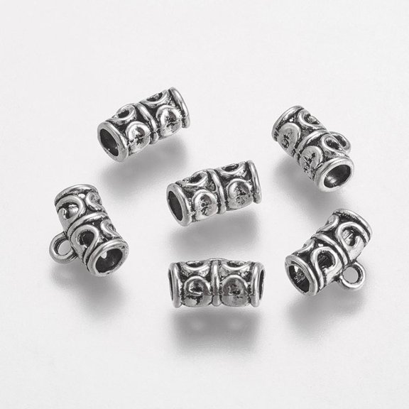 Tibetan style Tube Bails Loop Bails Cadmium Free & Lead Free Bail Beads Tube Silver 11.5x9x6mm Hole: 2mm