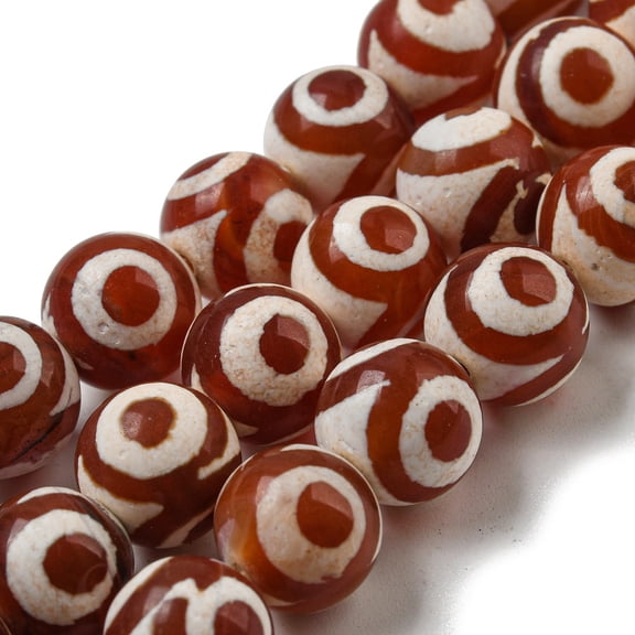 Tibetan style dZi Beads Strands Natural Dyed Agate Beads Round FireBrick 3-Eye 10mm Hole: 1.4mm 37pcs/strand 14.57''(37cm)
