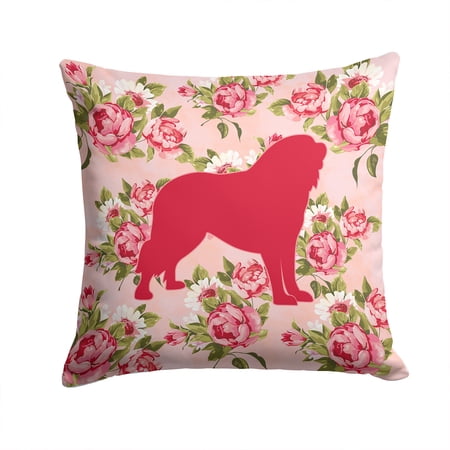 Tibetial Mastiff Shabby Chic Pink Roses Fabric Decorative Pillow