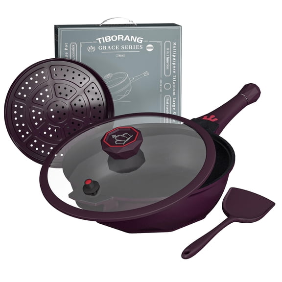 Tiborang 8-In-1 Nonstick Frying Pan, Large 5.5 Quart Pot Deep Multi-Functional Wok, Dishwasher Safe, Oven Safe, Easy to Clean,