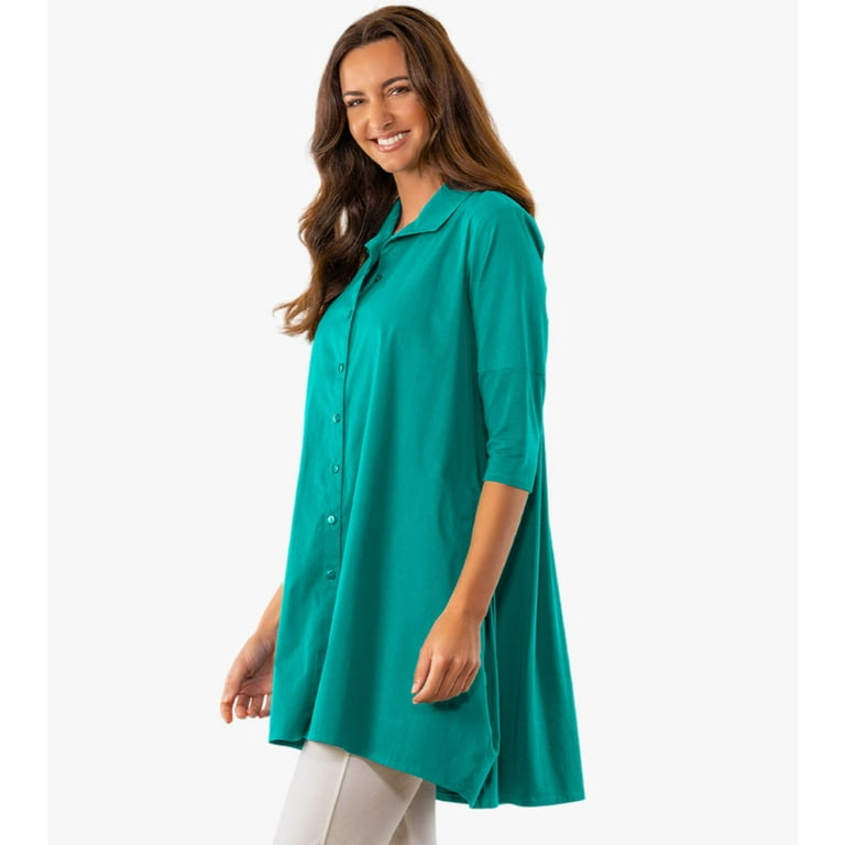 売れ筋商品|||ステラカラカシ カットソー トップス レディース Women's 3/4 Sleeve Button-Front Cotton Poplin Shirt Top Tiburon Tunic Icon Sage Stella Carakasi Women's Cotton Poplin A-Line 3/4 Sleeve