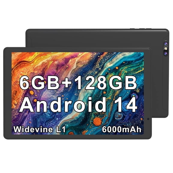 Tibuta 10.1" Android 14 Tablet | 6GB RAM + 128GB | Expandable to 512GB | Long-Lasting Battery | HD IPS Screen | w/Protective Case