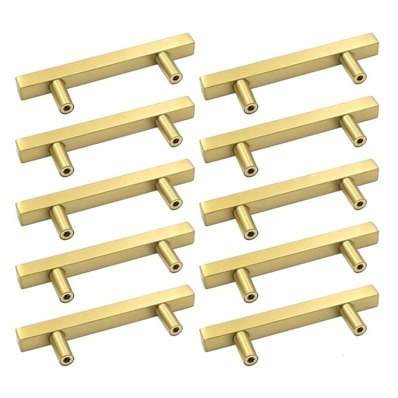 Tibvox 10pcs Gold Brushed Brass Handles Decorative Pull for Kitchen & Bathroom Cabinets
