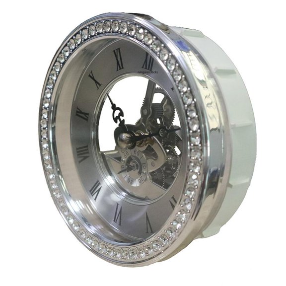 Tibvox 116mm Crystal Rhinestones Transparent Skeleton Clock Insert for Stylish Interior