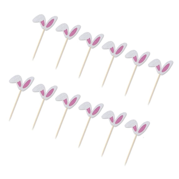 Tibvox 12Pieces Easters Cake Toppers Set Rabbits Ear Happy Easters Designs for Easters Party