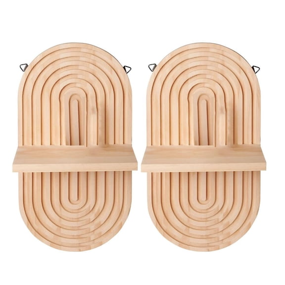 Tibvox 2 Pack Oval Wood Floating Shelves Plant Display Holder Rack Modern Home Decors