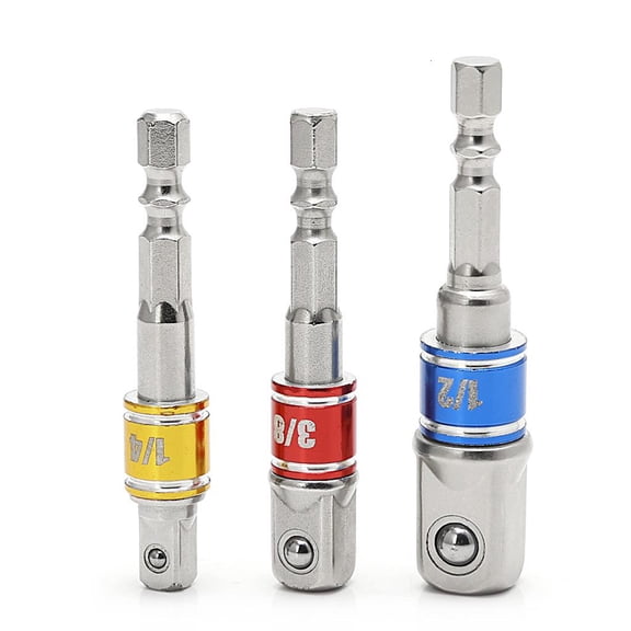 Tibvox 3 Pcs Power Screwdriver Driver Socket Bit Adapter Drill 1/4" 3/8" 1/2" Hex Shank